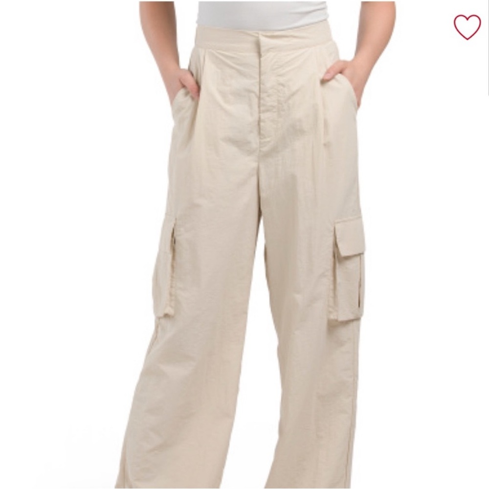Elegant Cream Wide Leg Cargo Pants